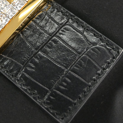 Fendi Black Satin Embossed Leather Baguette Handbag