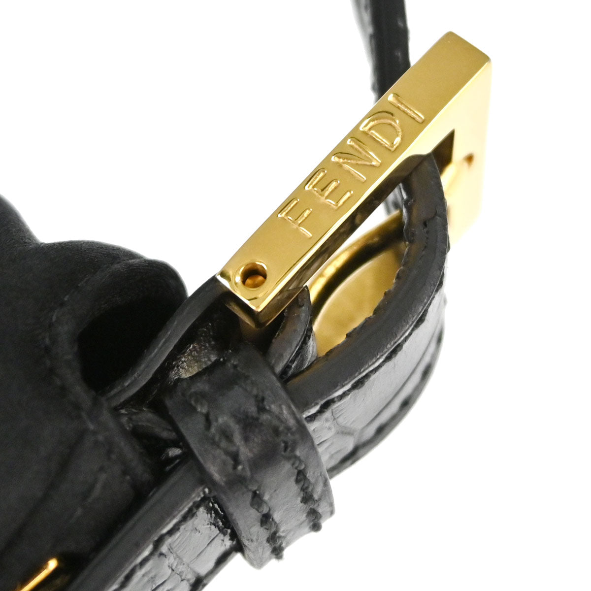 Fendi Black Satin Embossed Leather Baguette Handbag
