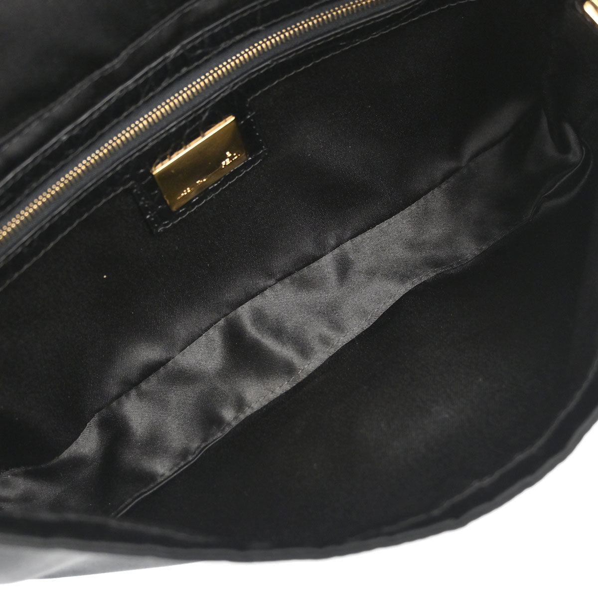Fendi Black Satin Embossed Leather Baguette Handbag