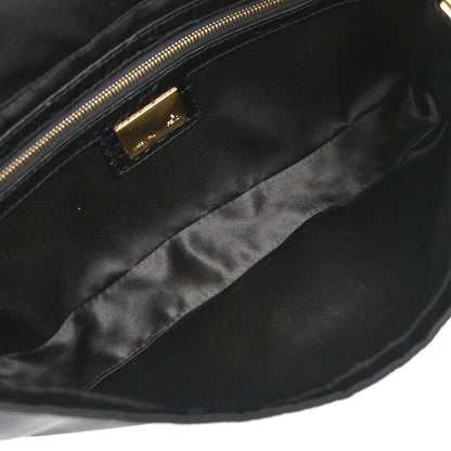 Fendi Black Satin Embossed Leather Baguette Handbag