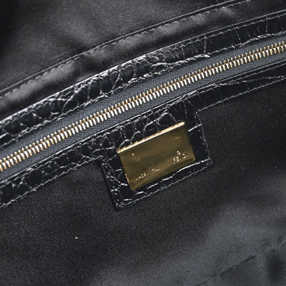 Fendi Black Satin Embossed Leather Baguette Handbag