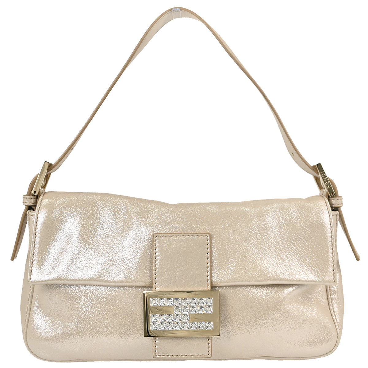 Fendi Light Beige Leather Glitter Baguette Handbag