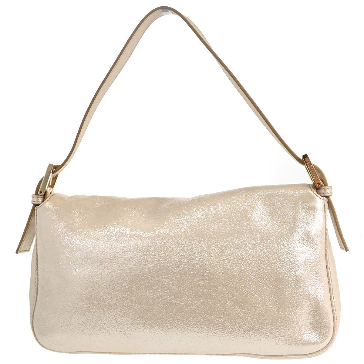 Fendi Light Beige Leather Glitter Baguette Handbag