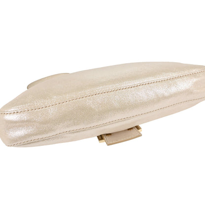 Fendi Light Beige Leather Glitter Baguette Handbag
