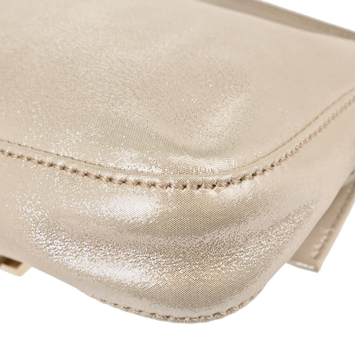 Fendi Light Beige Leather Glitter Baguette Handbag