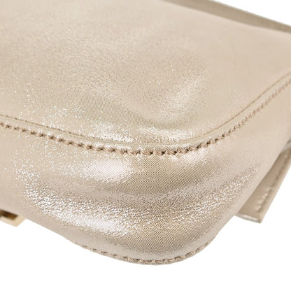 Fendi Light Beige Leather Glitter Baguette Handbag