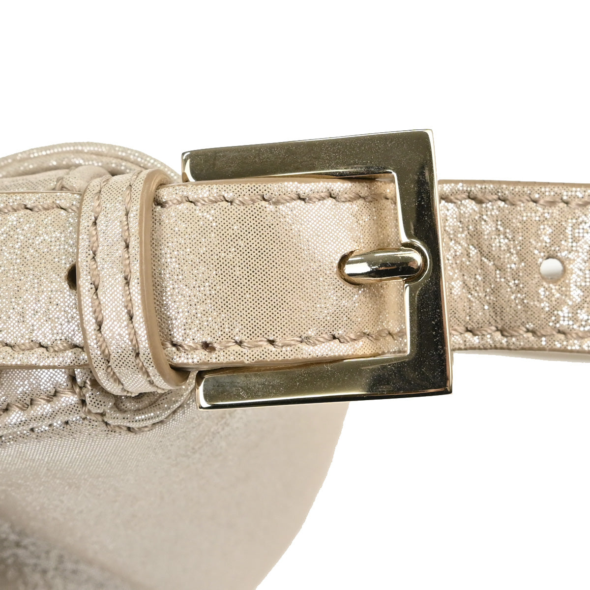 Fendi Light Beige Leather Glitter Baguette Handbag