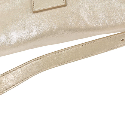 Fendi Light Beige Leather Glitter Baguette Handbag