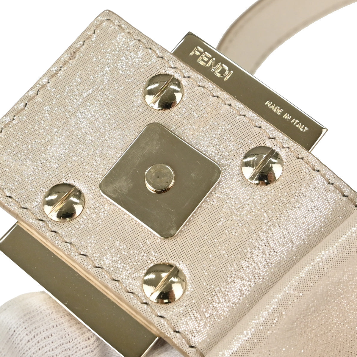Fendi Light Beige Leather Glitter Baguette Handbag