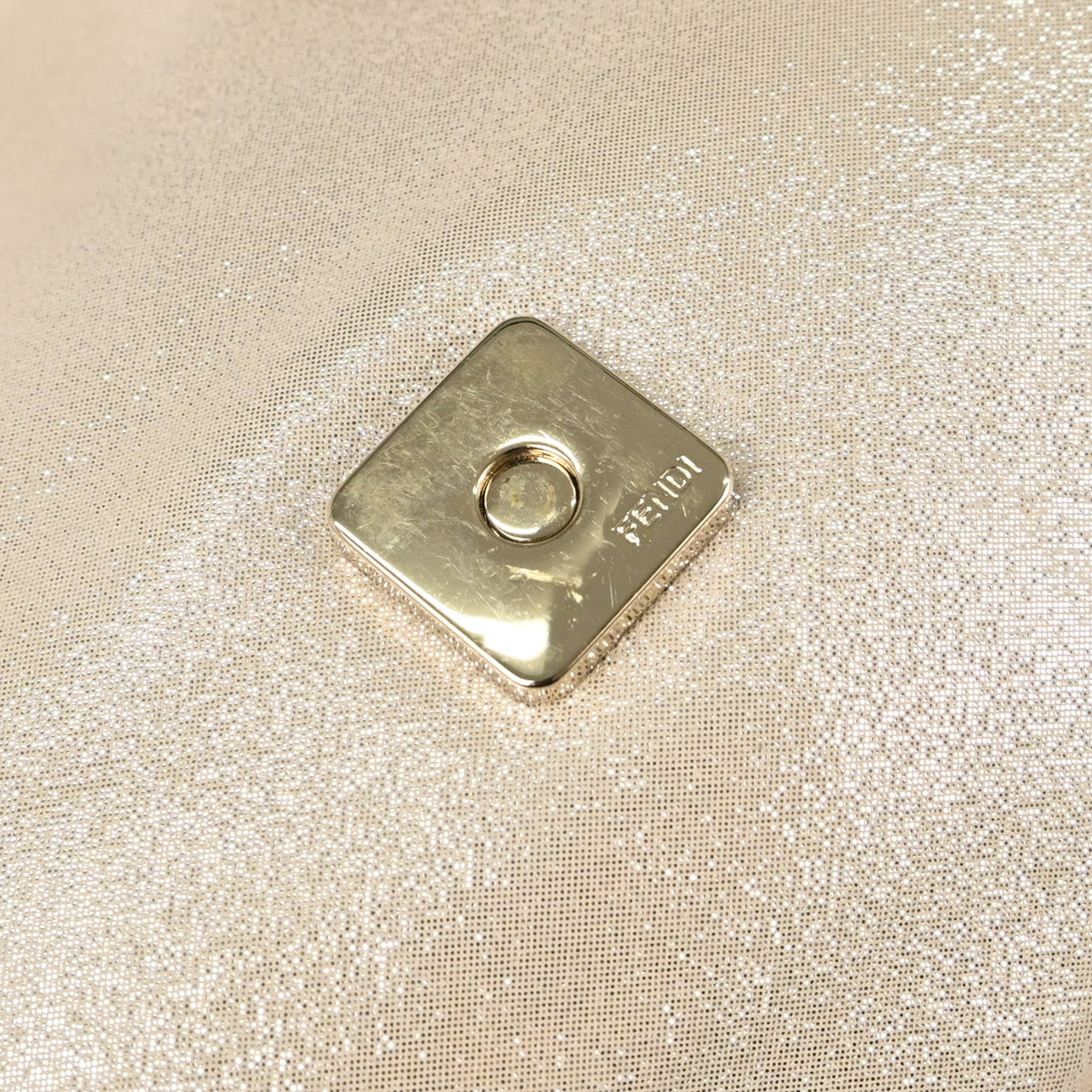 Fendi Light Beige Leather Glitter Baguette Handbag