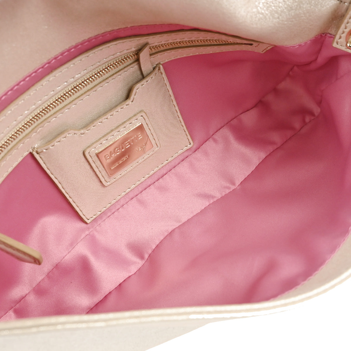 Fendi Light Beige Leather Glitter Baguette Handbag