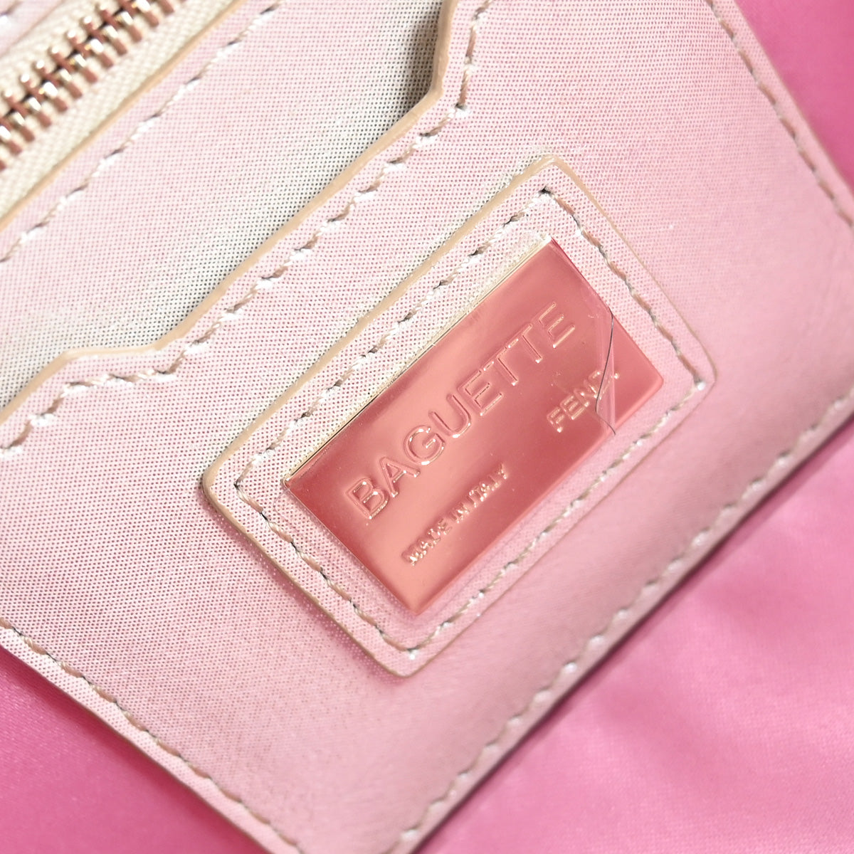 Fendi Light Beige Leather Glitter Baguette Handbag