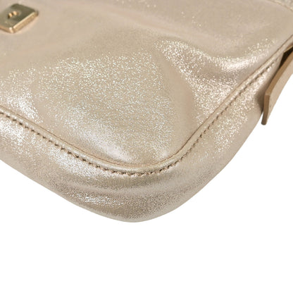 Fendi Light Beige Leather Glitter Baguette Handbag