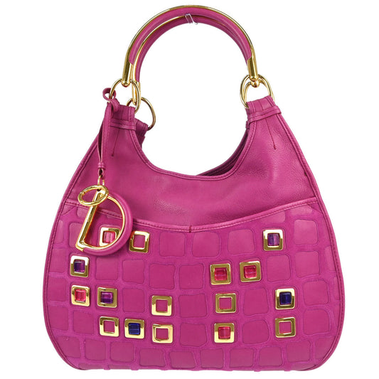 Christian Dior Pink Leather 61 Jeweled Hobo Handbag
