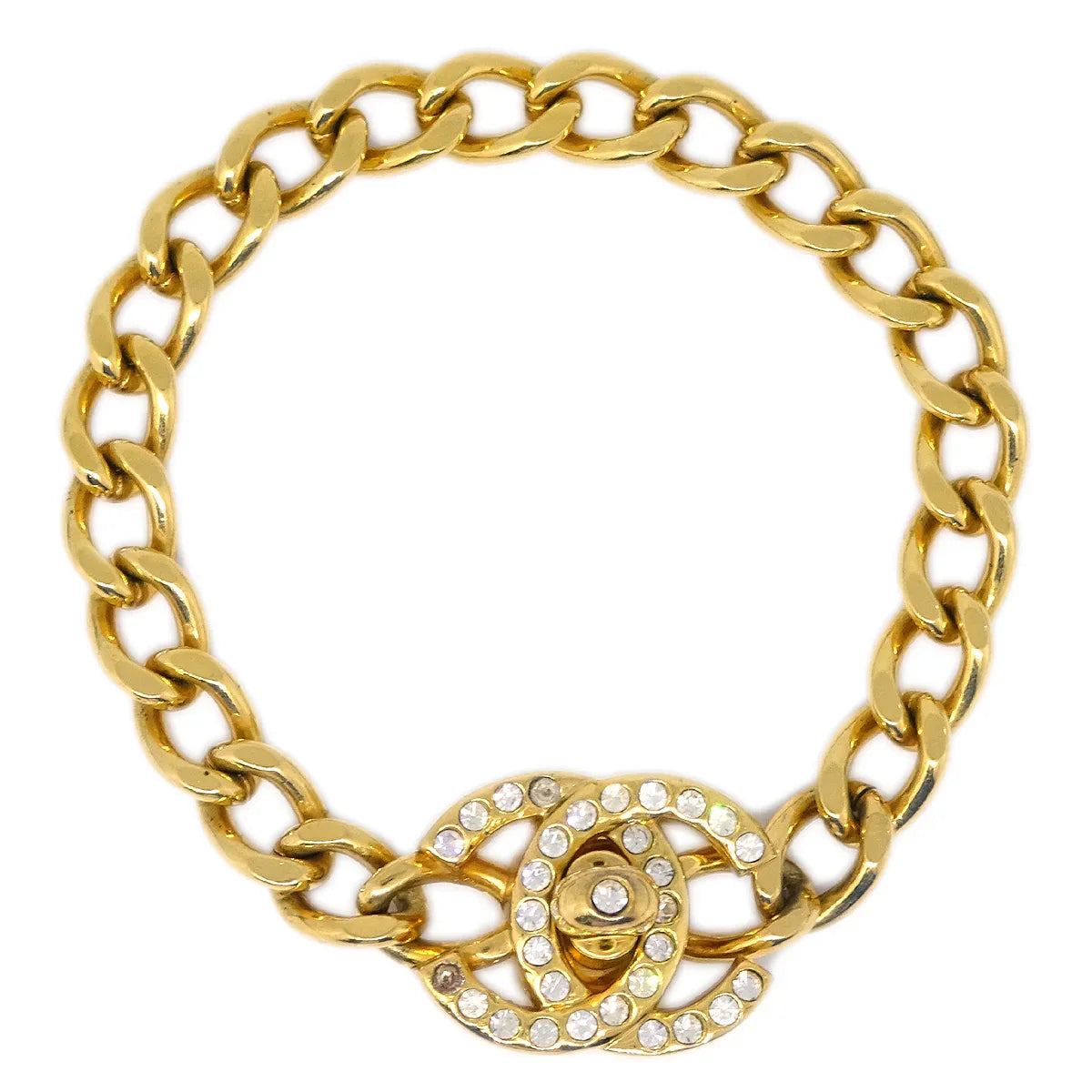 Chanel Turnlock Rhinestone Gold Chain Bracelet 96A