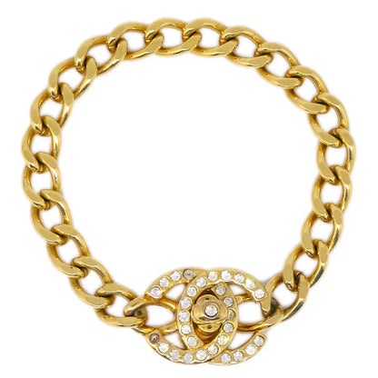Chanel Turnlock Rhinestone Gold Chain Bracelet 96A