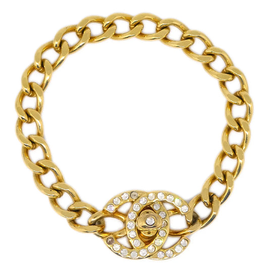 Chanel Turnlock Rhinestone Gold Chain Bracelet 96A