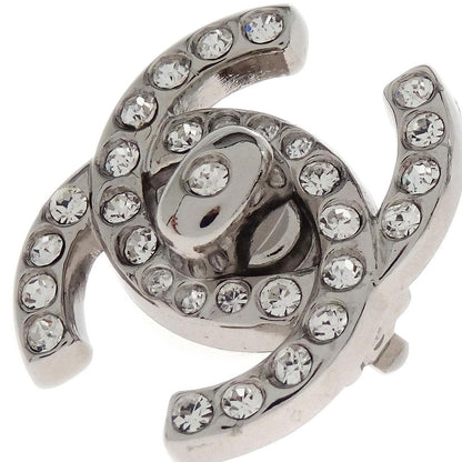 Chanel CC Turnlock Clip-On Earrings Silver Rhinestone Small 96A