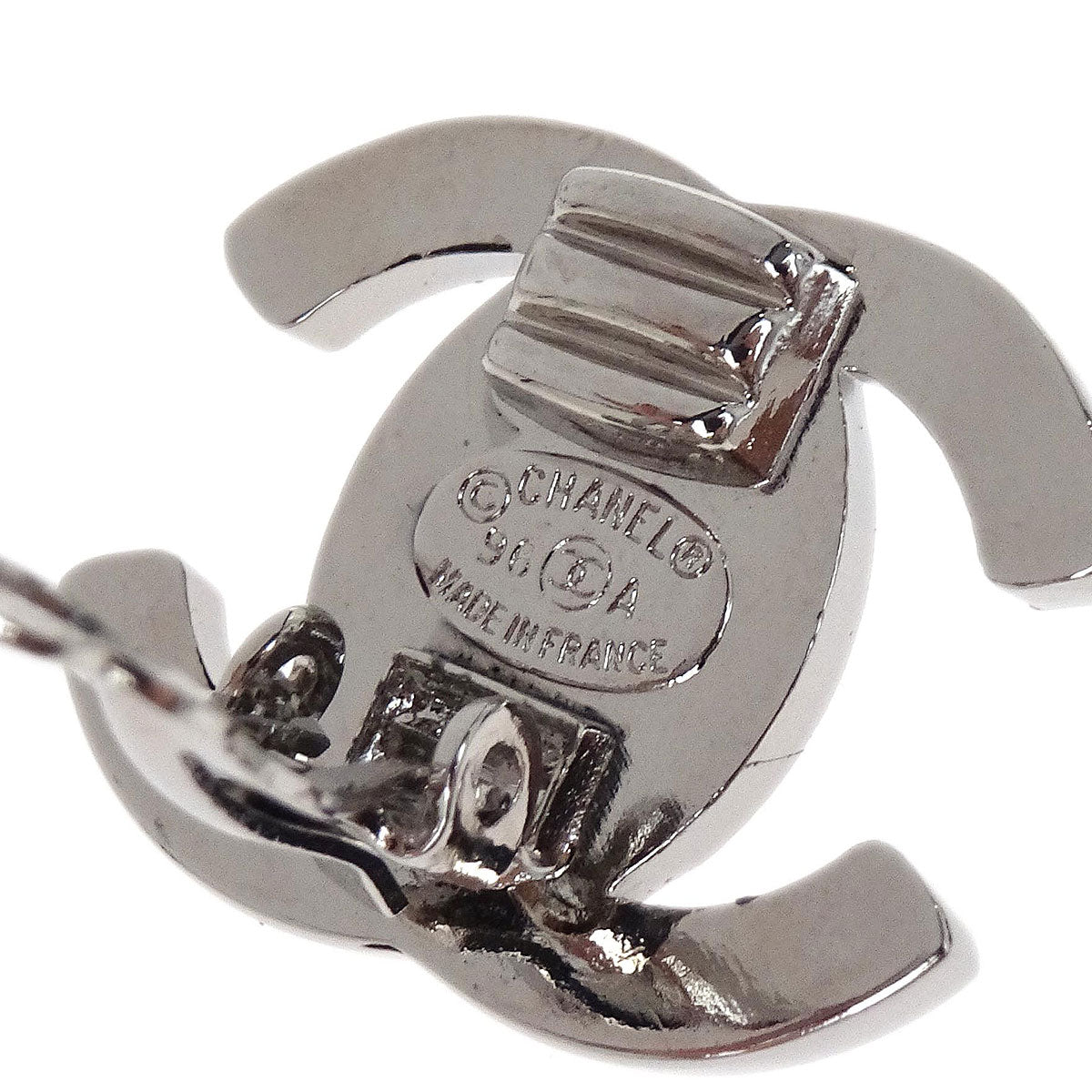 Chanel CC Turnlock Clip-On Earrings Silver Rhinestone Small 96A