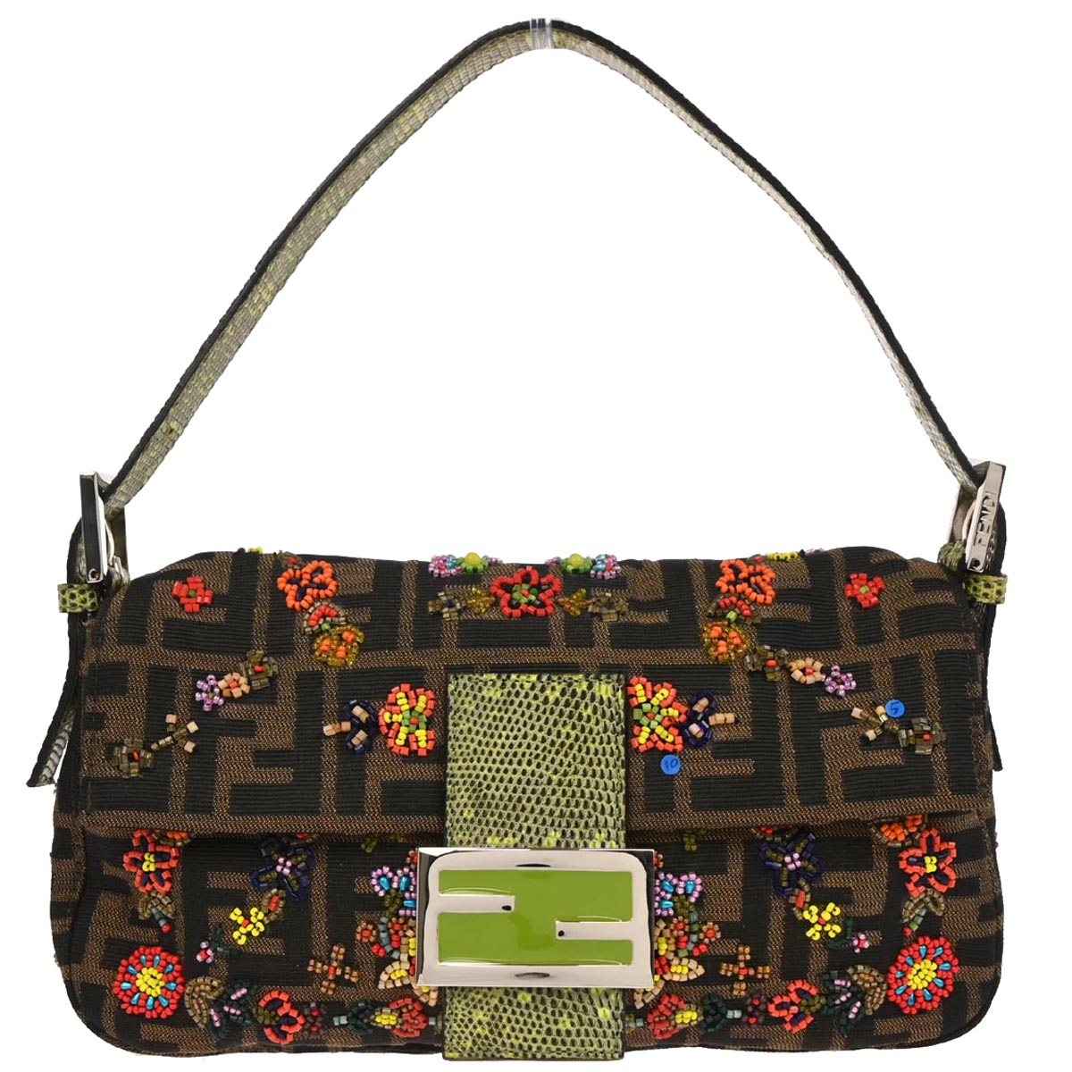 Fendi * Brown Beaded Zucca Baguette Handbag
