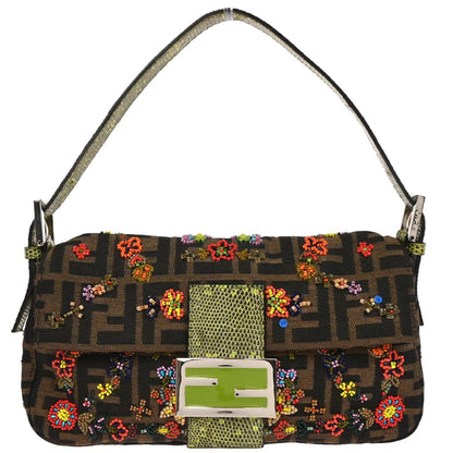 Fendi * Brown Beaded Zucca Baguette Handbag