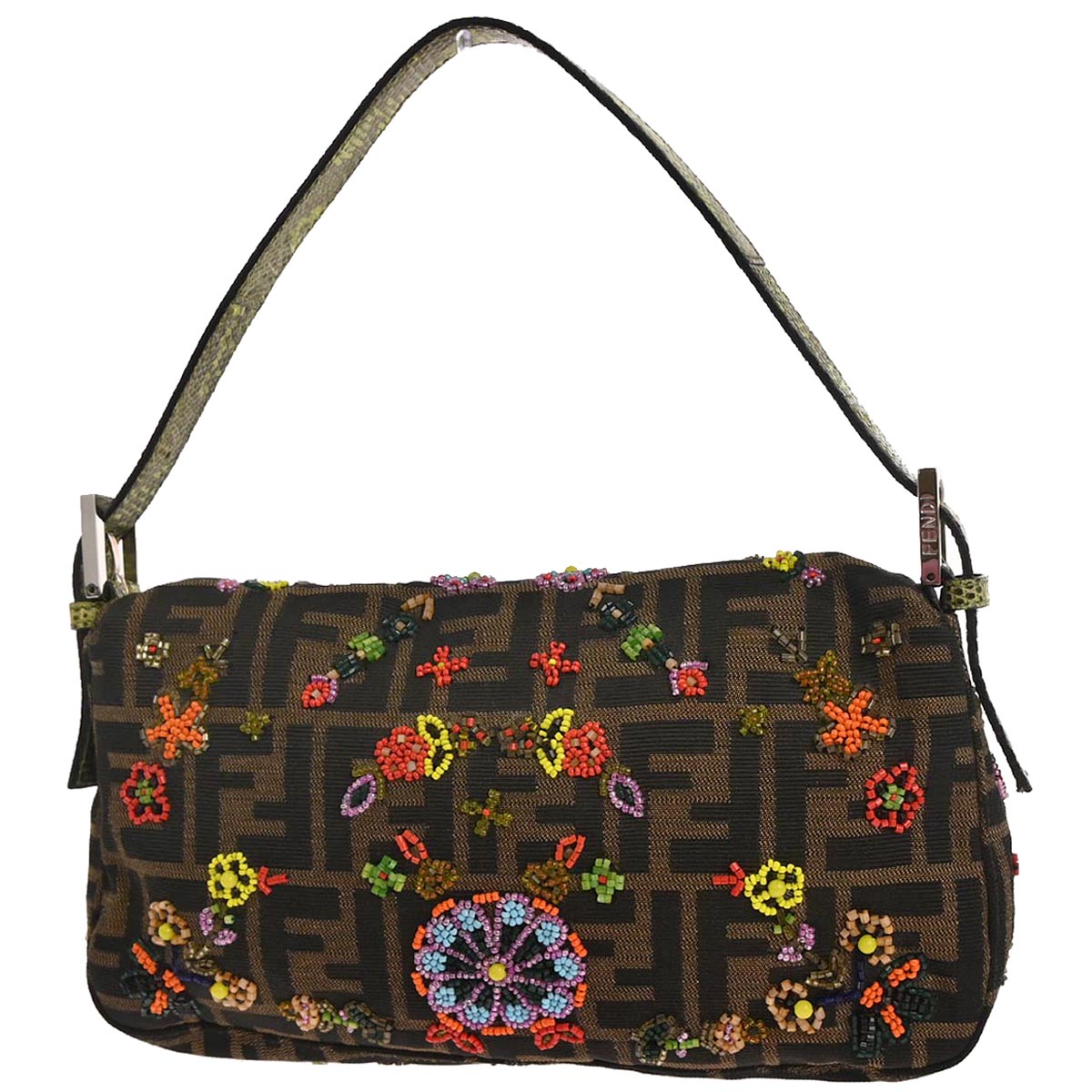 Fendi * Brown Beaded Zucca Baguette Handbag
