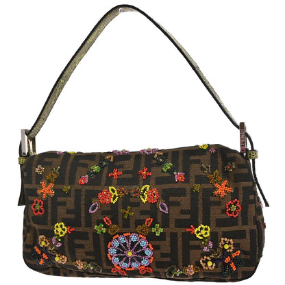 Fendi * Brown Beaded Zucca Baguette Handbag