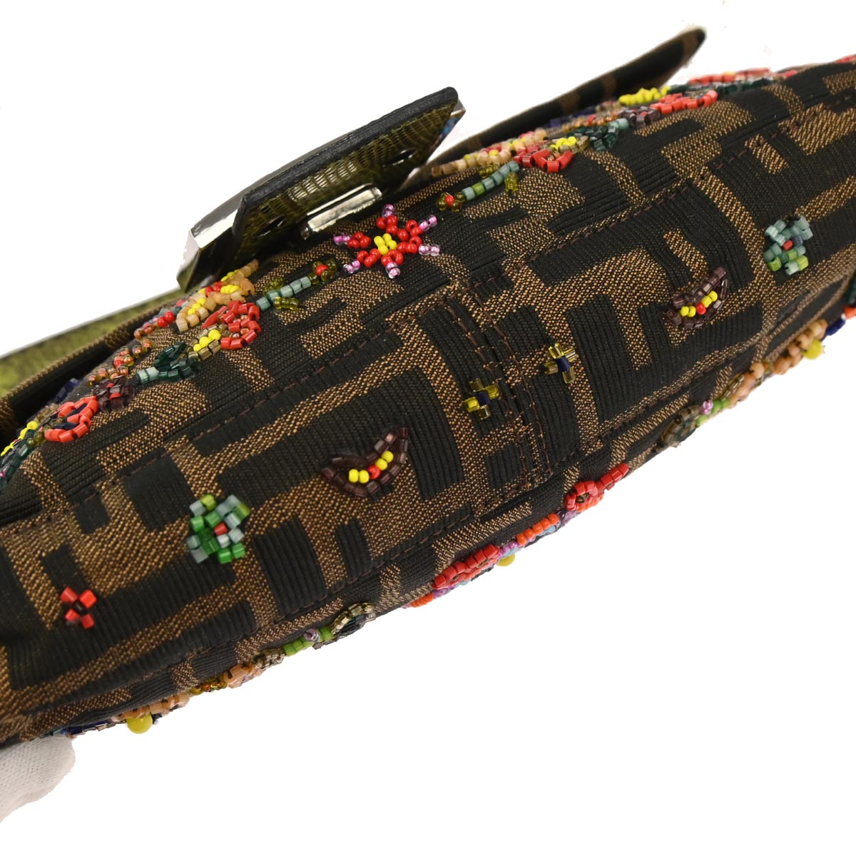 Fendi * Brown Beaded Zucca Baguette Handbag