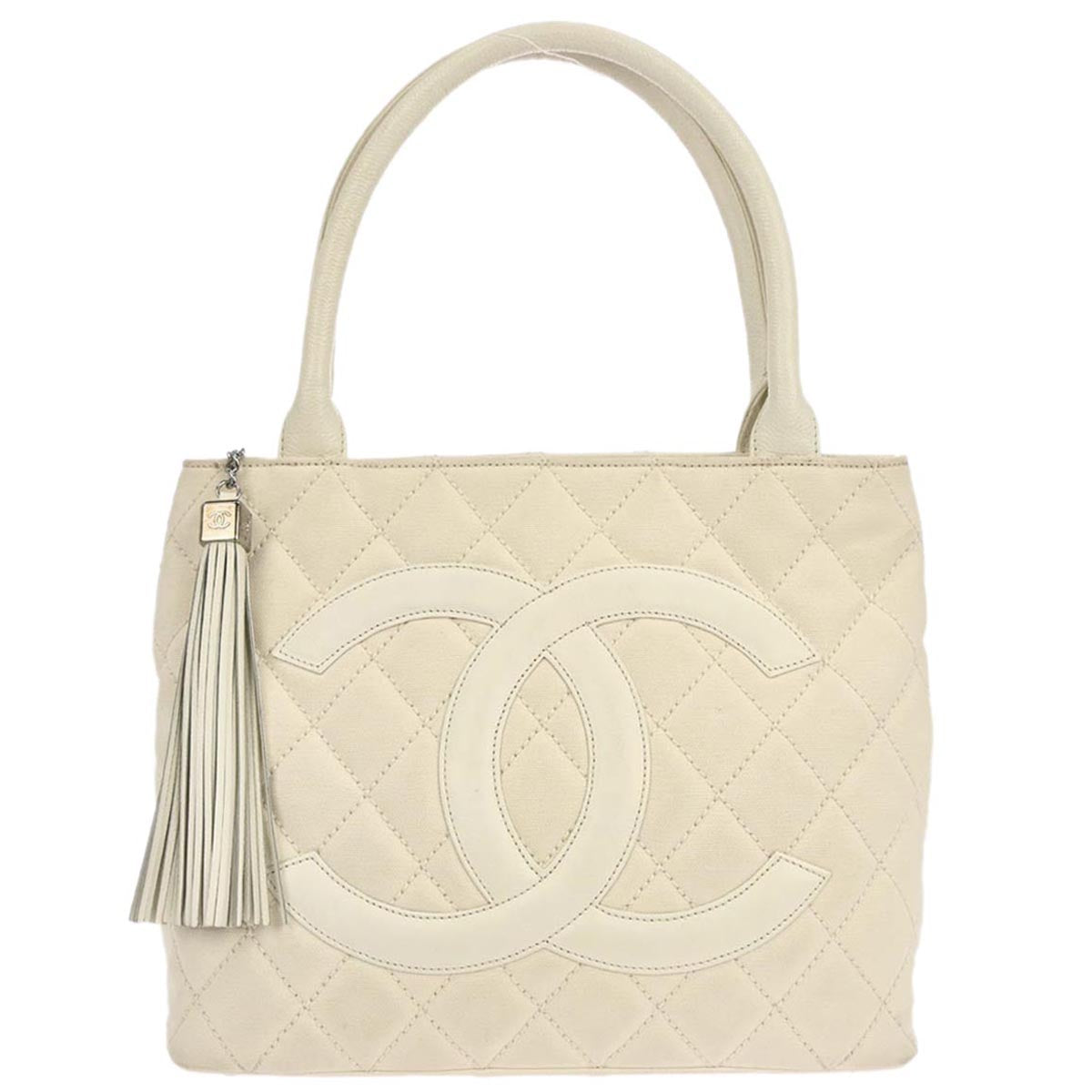 Chanel 2005-2006 White Canvas Calfskin Fringe Tote Handbag