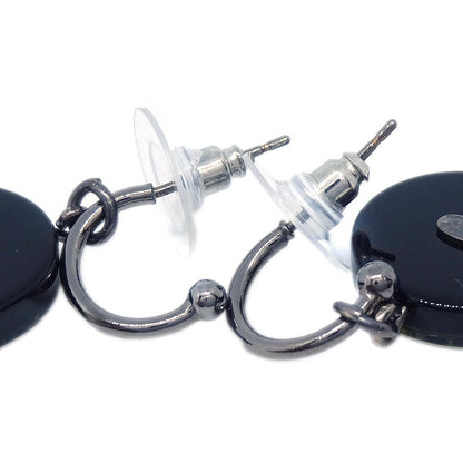 Chanel Button Dangle Pierced Earrings Black 06A