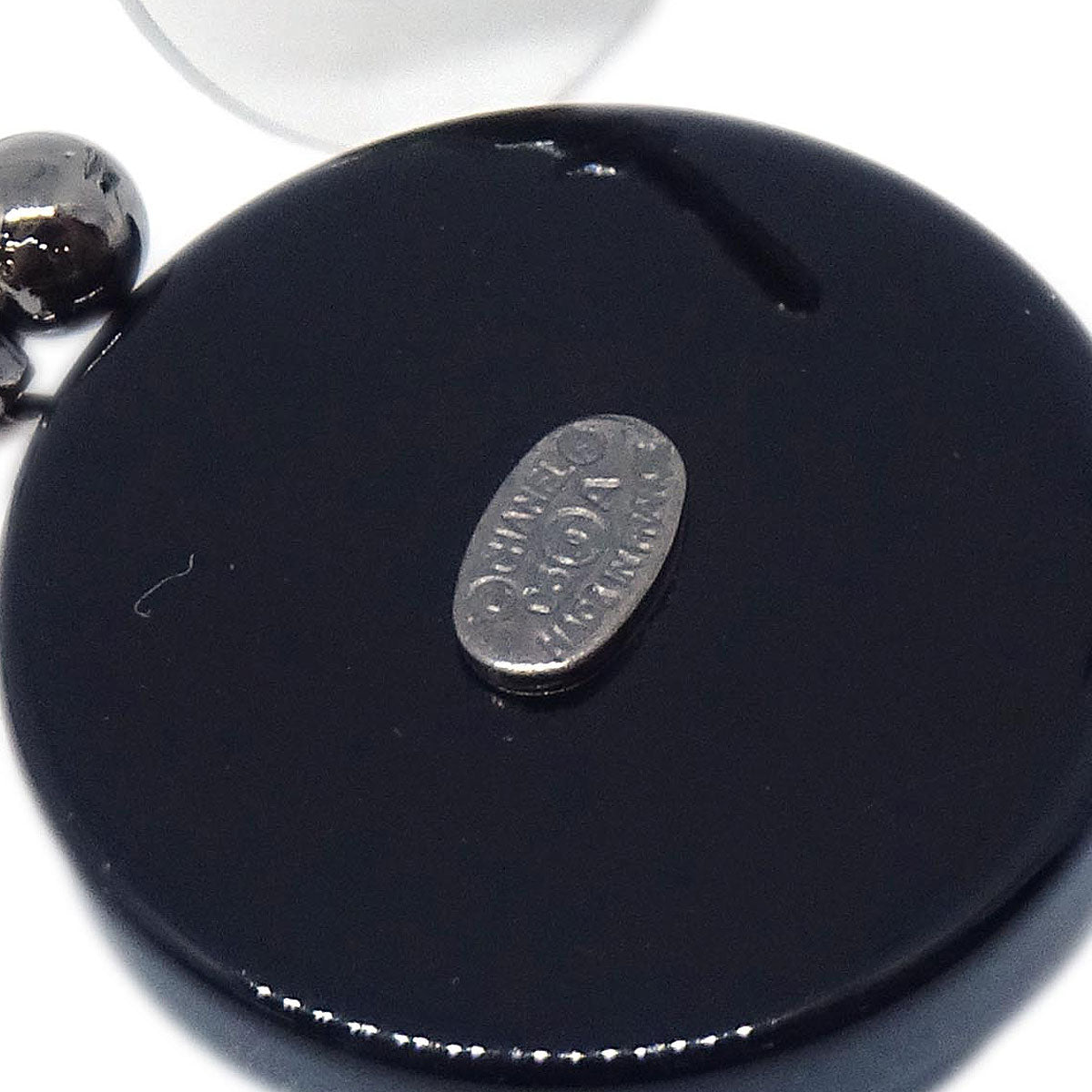 Chanel Button Dangle Pierced Earrings Black 06A