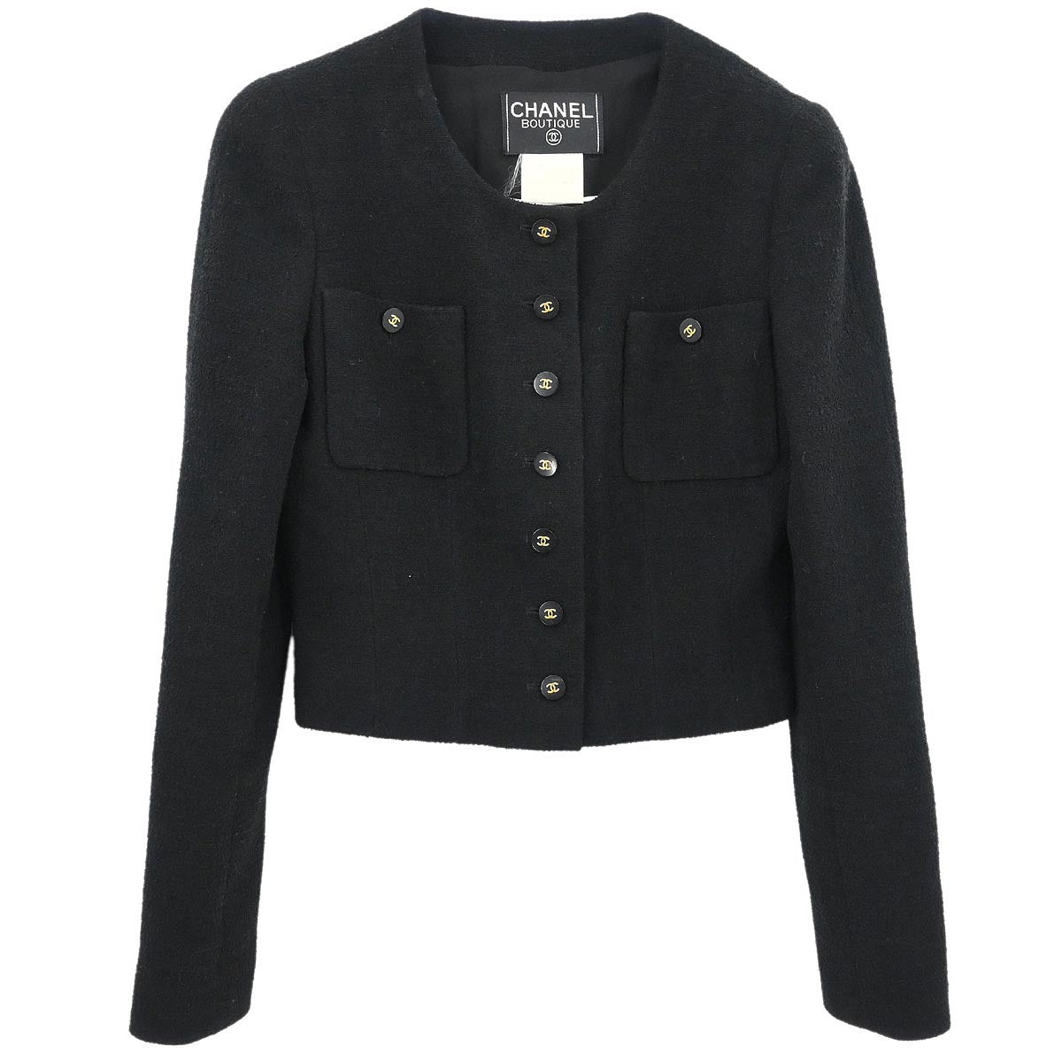 Chanel 1995 Single Breasted Collarless Jacket Black #38