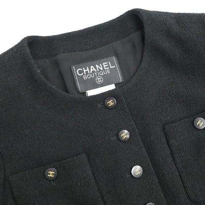 Chanel 1995 Single Breasted Collarless Jacket Black #38