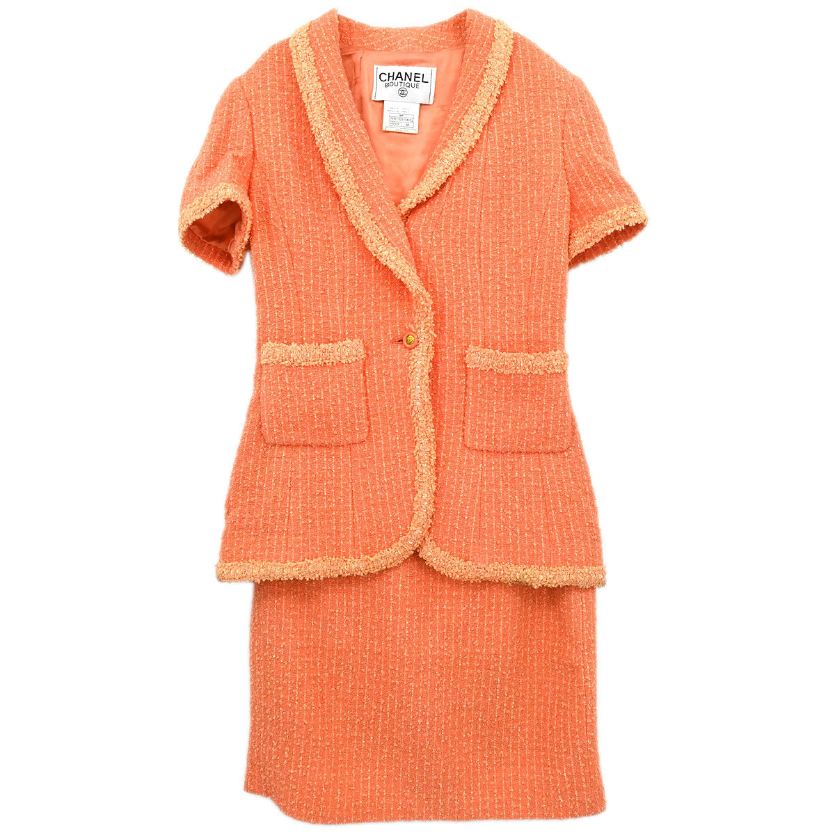 Chanel 1995 Setup Suit Jacket Skirt Salmon Pink #38