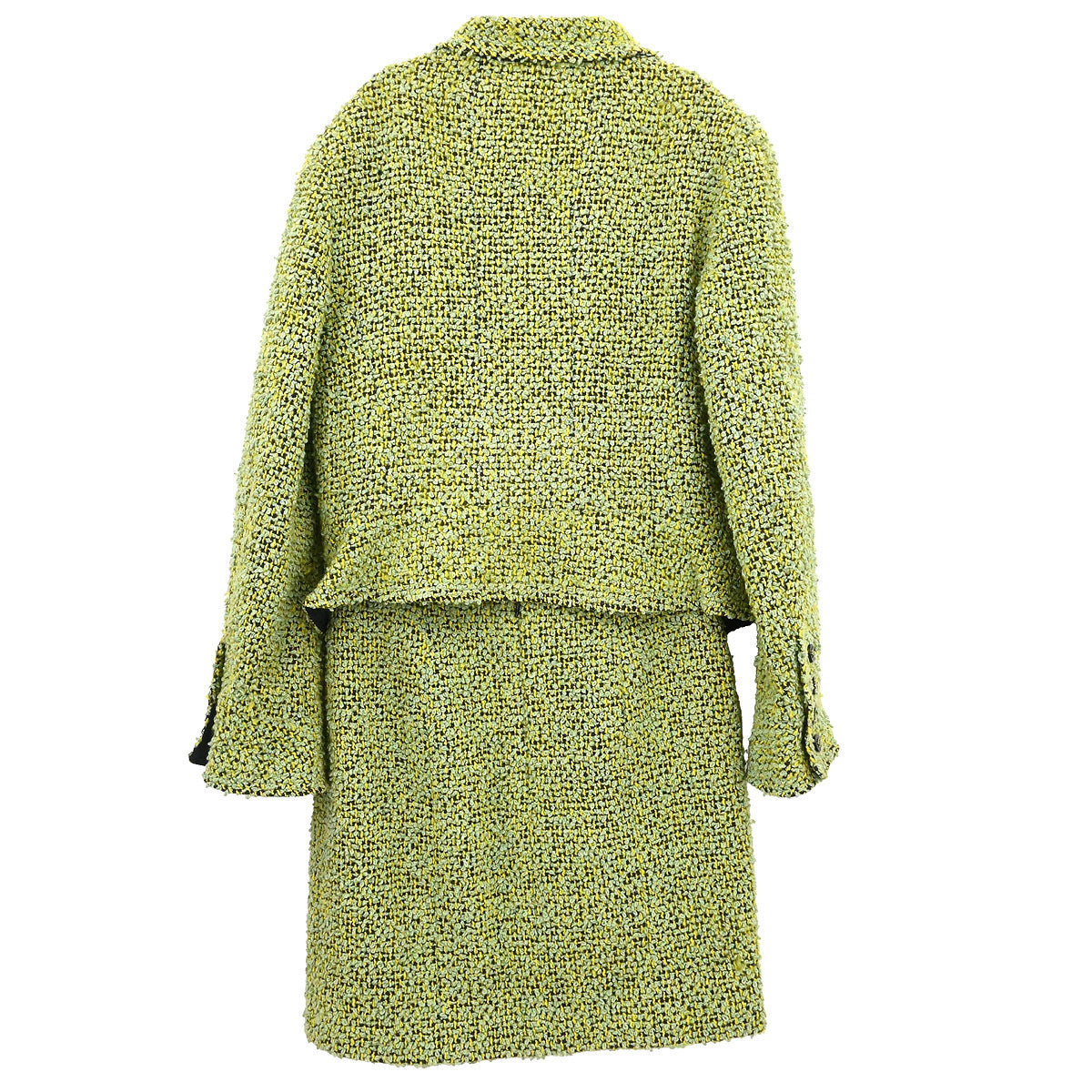Chanel Tweed Setup Suit Jacket Skirt Green