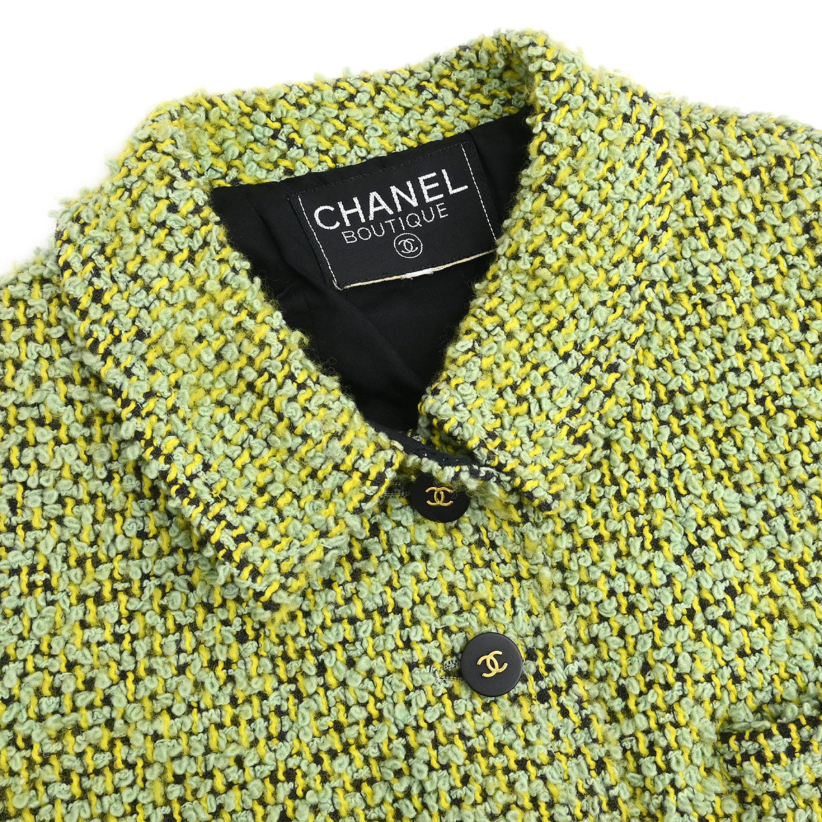 Chanel Tweed Setup Suit Jacket Skirt Green