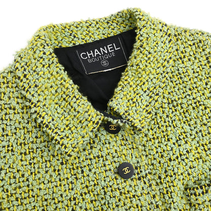 Chanel Tweed Setup Suit Jacket Skirt Green