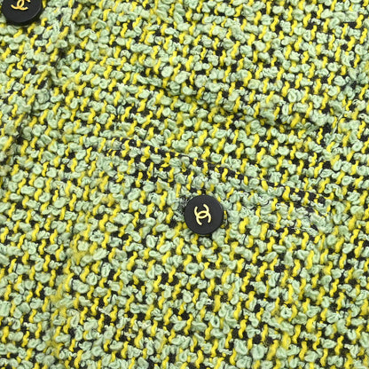 Chanel Tweed Setup Suit Jacket Skirt Green