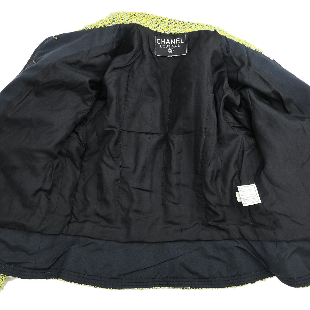 Chanel Tweed Setup Suit Jacket Skirt Green