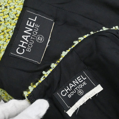 Chanel Tweed Setup Suit Jacket Skirt Green