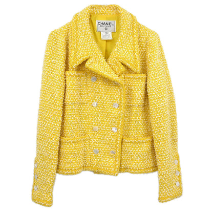 Chanel 1996 Double Breasted Jacket Tweed Yellow #42