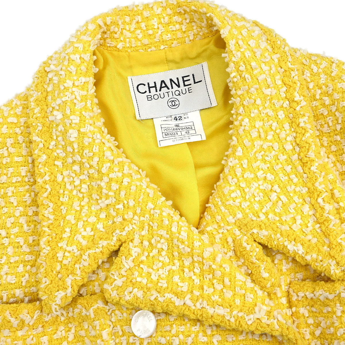 Chanel 1996 Double Breasted Jacket Tweed Yellow #42