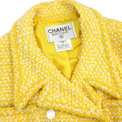 Chanel 1996 Double Breasted Jacket Tweed Yellow #42