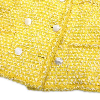 Chanel 1996 Double Breasted Jacket Tweed Yellow #42