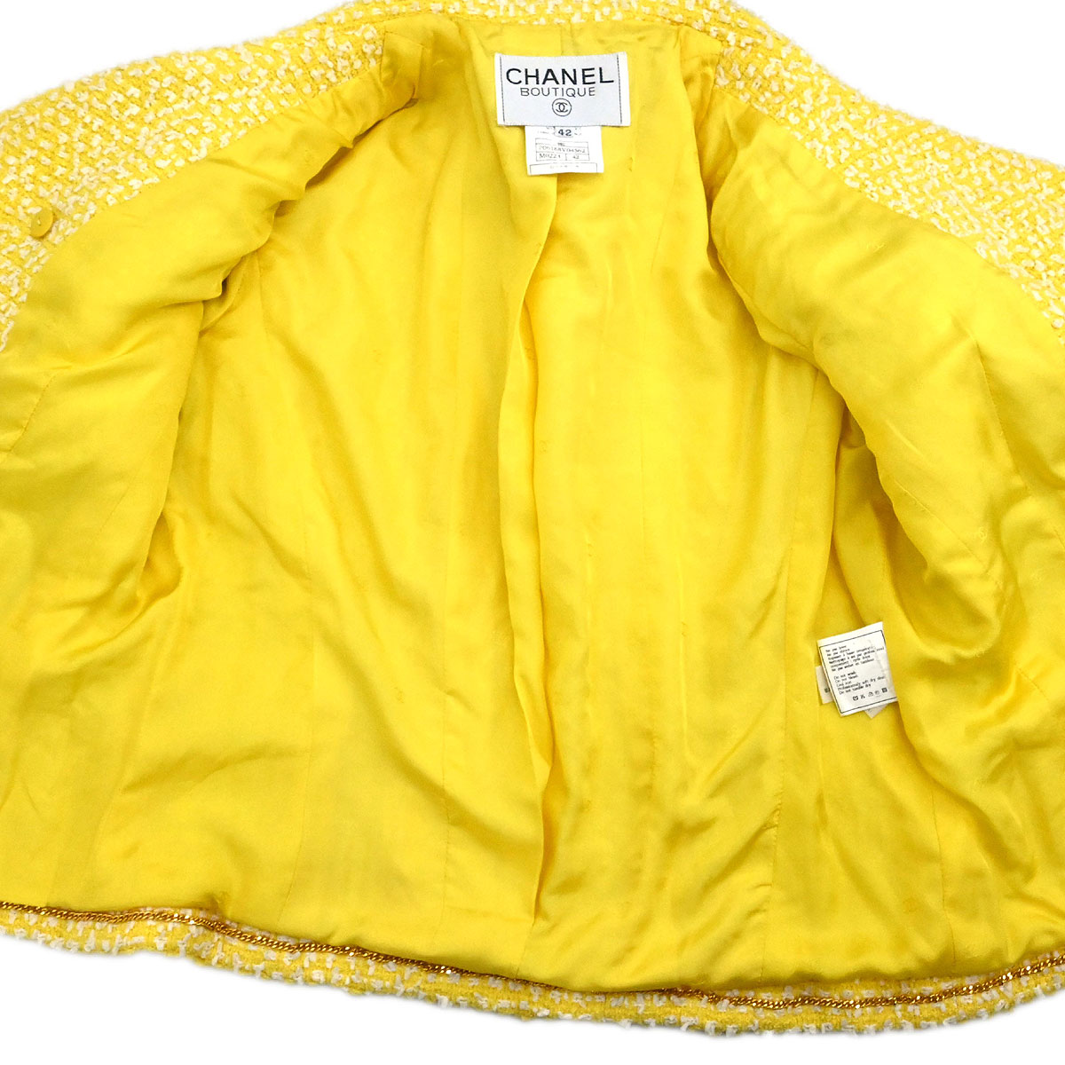 Chanel 1996 Double Breasted Jacket Tweed Yellow #42
