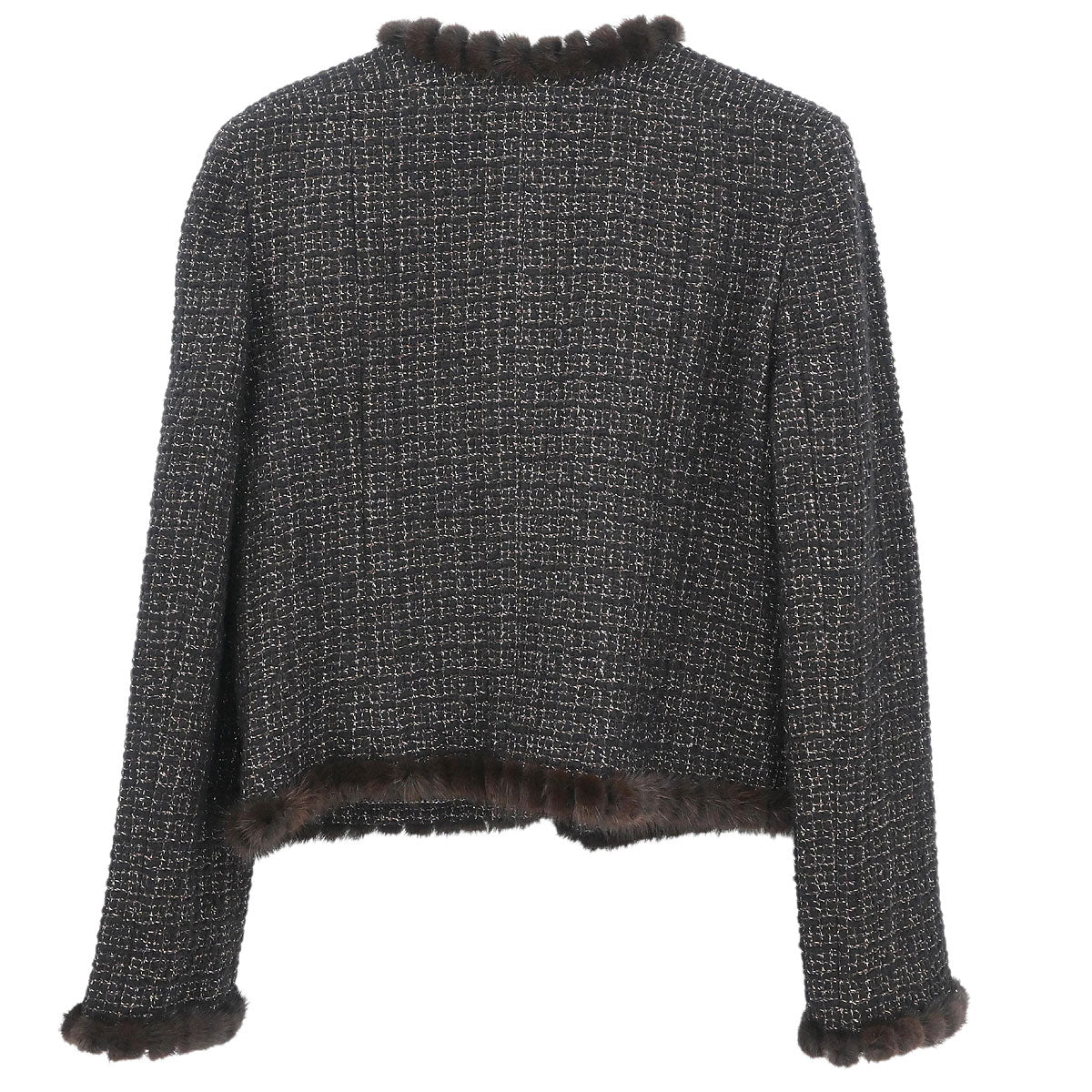 Chanel 2003 Collarless Single Breasted Tweed Jacket Brown #42