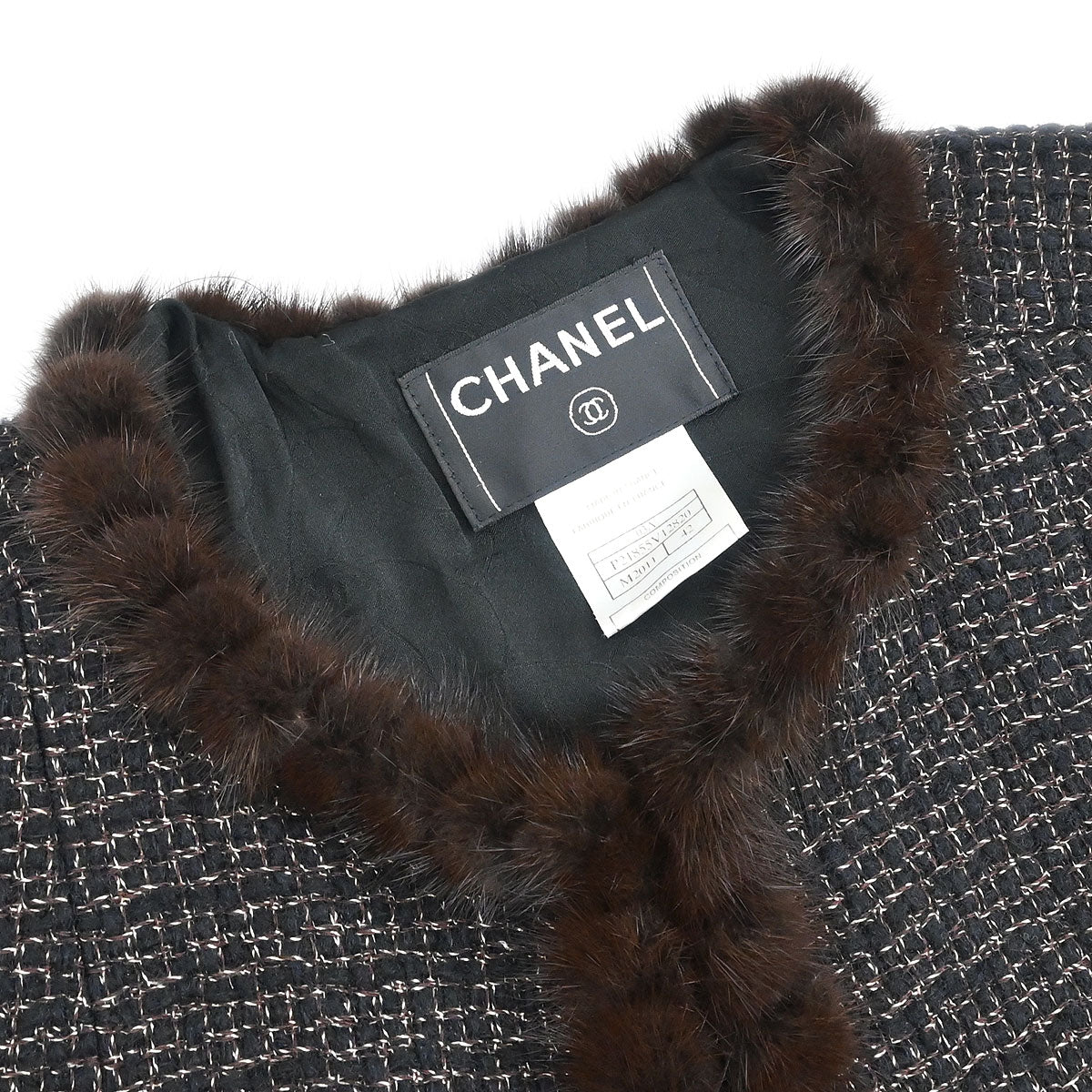 Chanel 2003 Collarless Single Breasted Tweed Jacket Brown #42