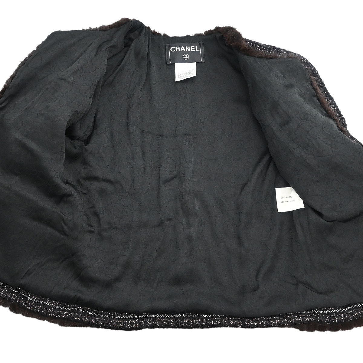 Chanel 2003 Collarless Single Breasted Tweed Jacket Brown #42