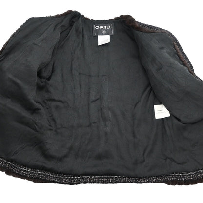 Chanel 2003 Collarless Single Breasted Tweed Jacket Brown #42