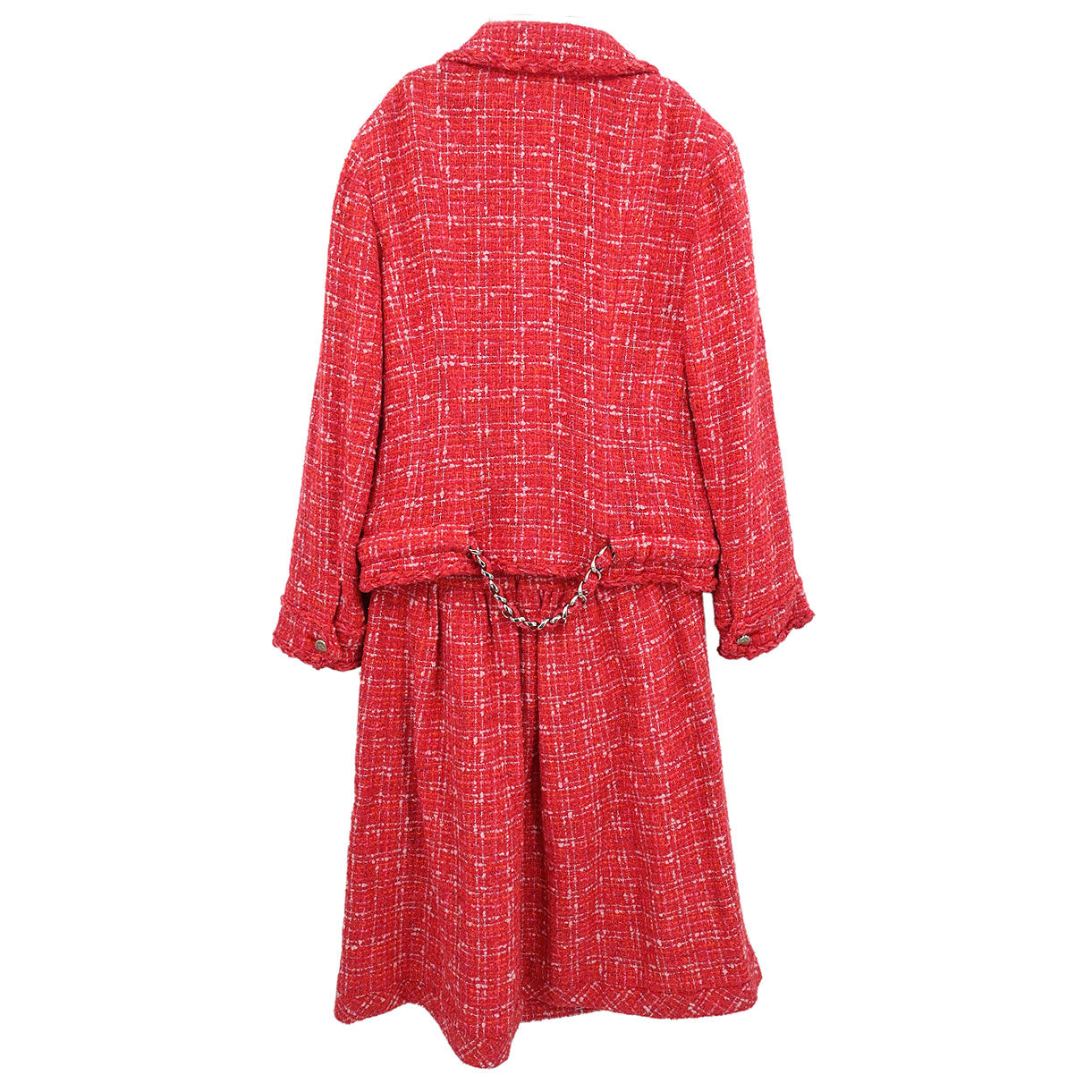Chanel 2006 Setup Suit Jacket Skirt Tweed Red #42 #40